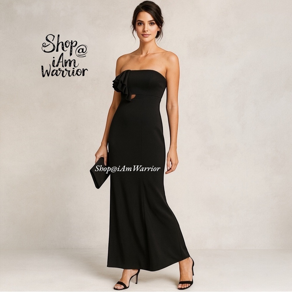 Way-In Ruffle NWT long black strapless dress *shop@iamwarrior